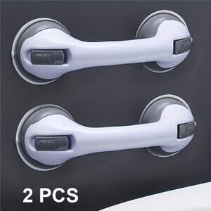 2pcs No Drill Suction Cup Bathroom Grab Bars - Adjustable Shower & Toilet